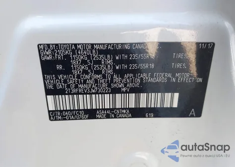 2018 Toyota Rav4 Adventure из США, поврежденный, VIN 2T3RFREV3JW730223